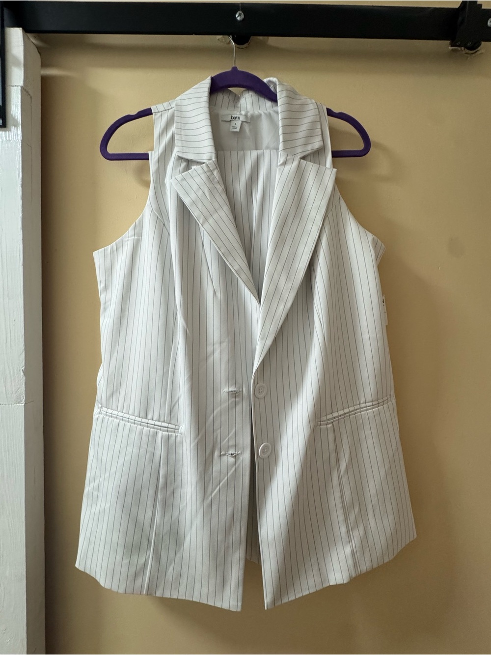 Bar III White Pinstripe Sleeveless Blazer Vest